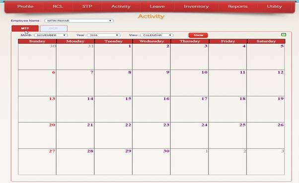 Month dropdown option shows all the months in a year.